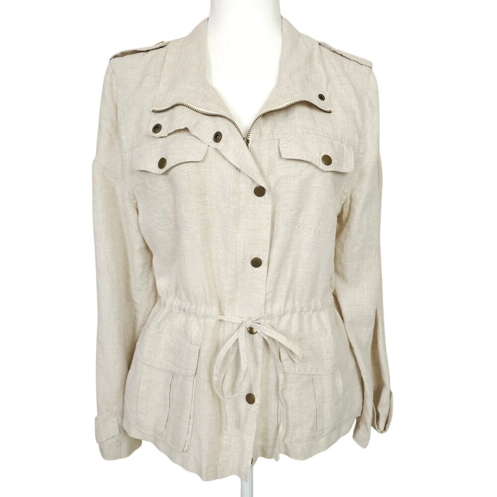 4Our Dreamers 100% Linen Utility Jacket Beige S